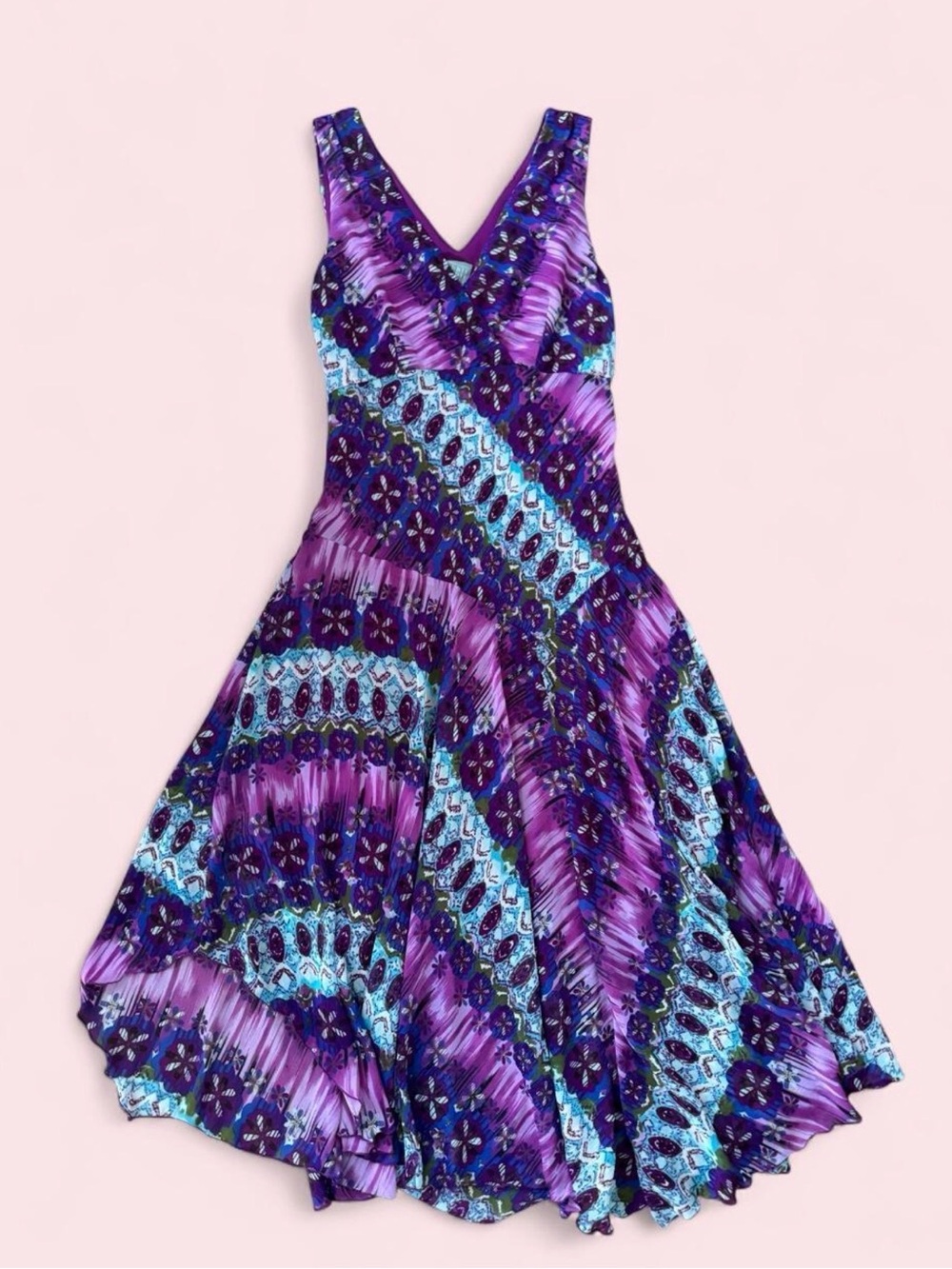 Y2K Rabbit Rabbit Whimsigoth Purple & Teal V-Neck Summer Dress